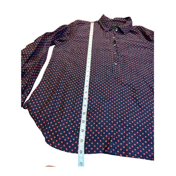 J. CREW Navy Red Polka Dot Popover Silk Cotton Blend Tunic Twee Career Blouse 6 - Picture 7 of 9